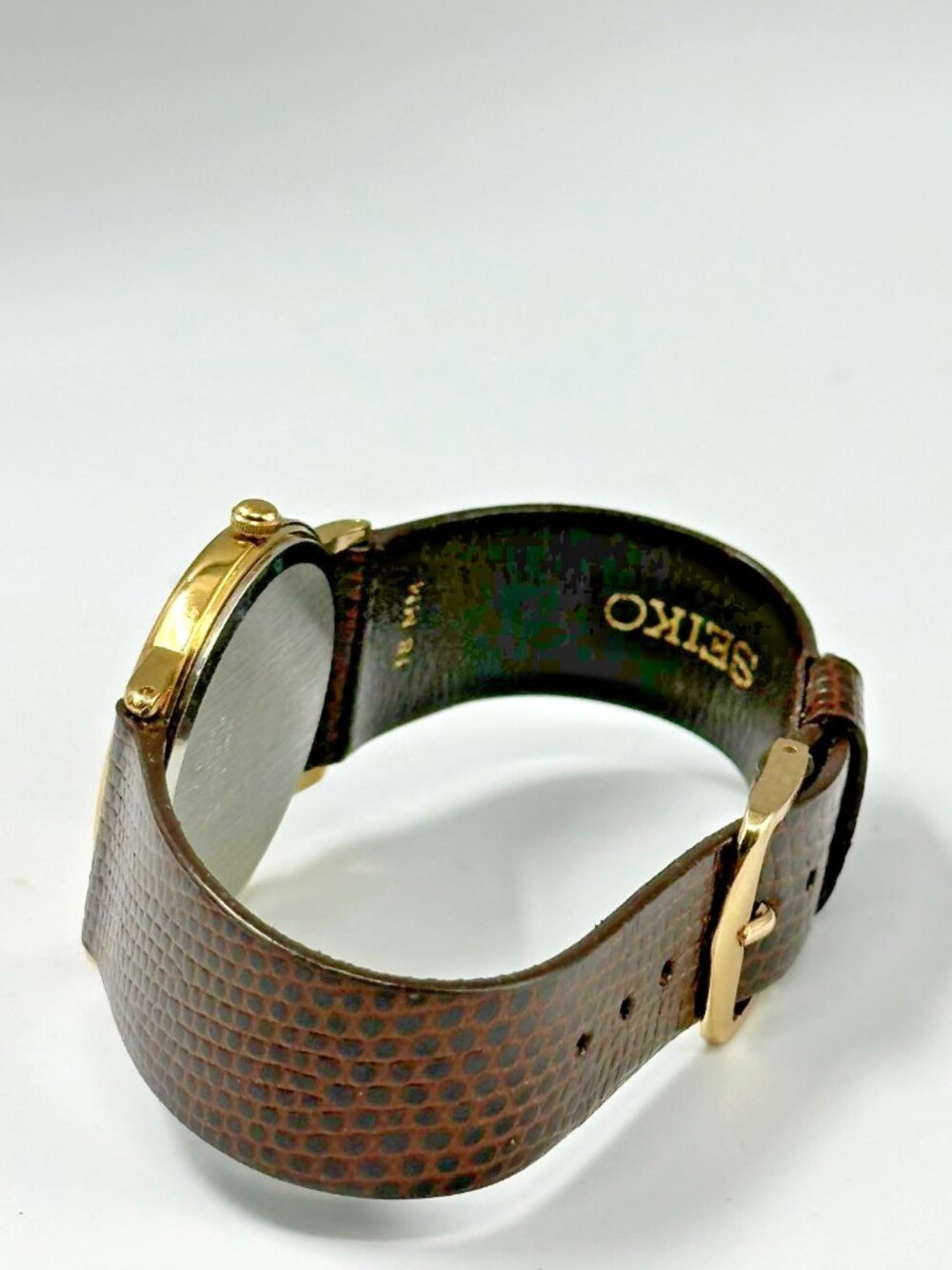 Vintage Seiko Watch Men Gold Tone Ore Ida Logo Brown Leather Band New Battery - Picture 7 of 12